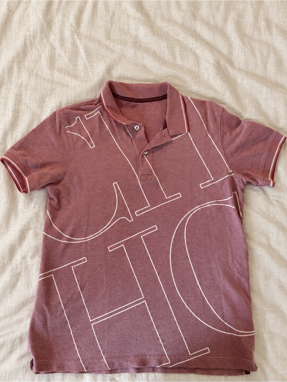 Carolina Herrera Dusty Rose Polo with White Graphic Lettering
